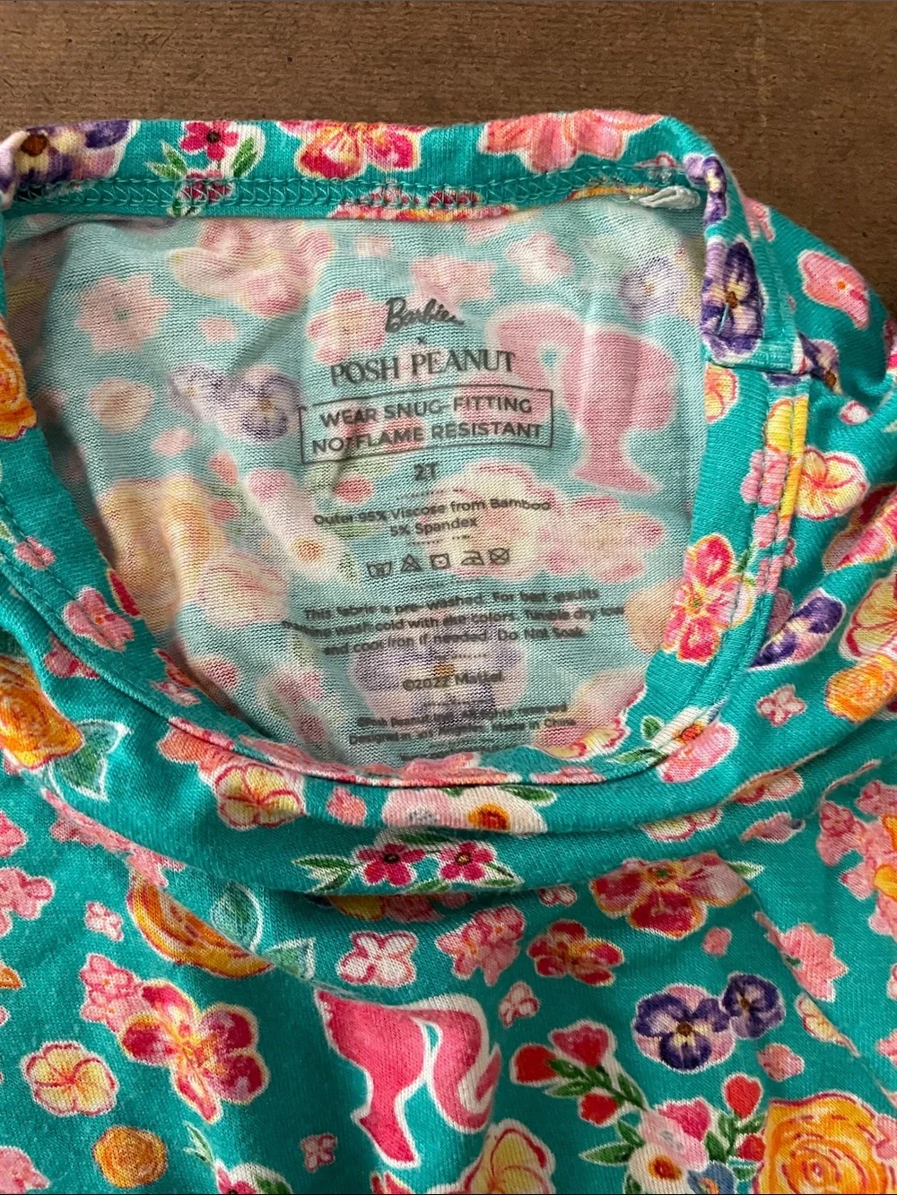 Posh Peanut OG Barbie Teal Floral Short Sleeve Pajama Set with Pink Accents